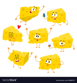 Set of cute and funny cheese chunk character