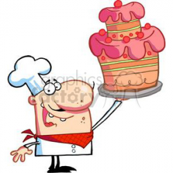 Proud Pastry Chef Holds Up Cake clipart. Royalty-free clipart # 378364