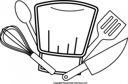 Chef hat utensils bw clipart image - WikiClipArt
