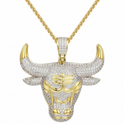 Iced Out Chicago Bulls Logo Pendant 14k Gold Finish