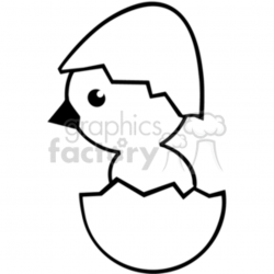 Black and white cute cartoon chick hatching from egg clipart. Royalty-free  clipart # 374705