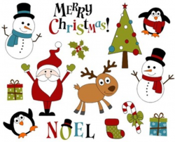 Cute Christmas Clip Art, Xmas Clipart - Santa, Christmas Tree, Snowman,  Penguin