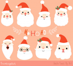 Santa faces clipart, Cute Santa heads clip art, Christmas clipart, Santa  Claus