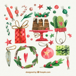 Watercolor christmas elements collection Vector | Free Download