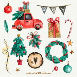 Christmas watercolor elements set Vector | Free Download