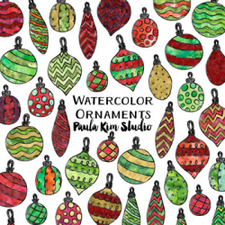 Watercolor Christmas Ornament Clipart