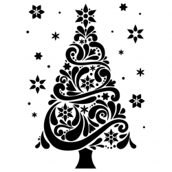 Fancy Christmas Tree Clipart Black And White