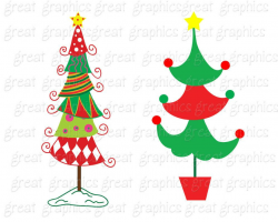 Christmas Tree Clipart Whimsical Christmas Digital Clip Art Christmas Tree  Printable Christmas Tree Clipart - Instant Download