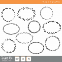 10 Hand Drawn Fancy Border Circle & Oval Frame Clipart for DIY ...
