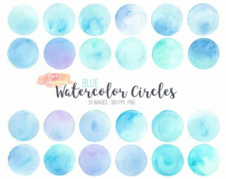BUY 2 GET 1 FREE 24 Blue Watercolor Circles Clip Art - watercolour ...