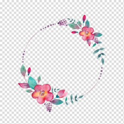 Round pink and green flowers frame, Watercolor painting ...