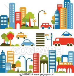 Vector Art - Cute vector illustration of a city street ...