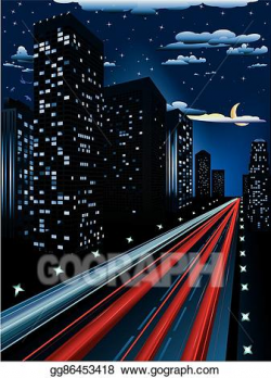 Vector Art - Night city road. Clipart Drawing gg86453418 ...