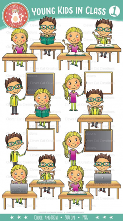 School Kids in Class Clip Art – Set 1 | Clever Cat Creations TPT ...