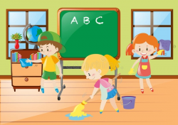 Children Cleaning Classroom Clipart