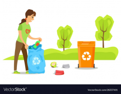 Volunteer sorting garbage clean up street