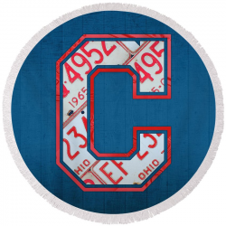 Cleveland Indians Baseball Team Vintage Logo Recycled Ohio License Plate  Art Round Beach Towel