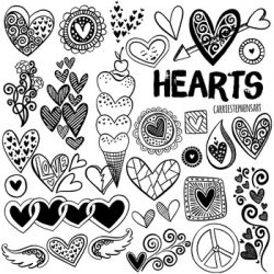 Doodle Heart Black Line and Silhouette ClipArt, Valentine, Mother\'s Day