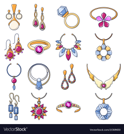 Necklace jewelry chain icons set cartoon style