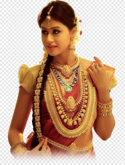 Woman wearing brown and red cap-sleeved dress, Jewelry ...