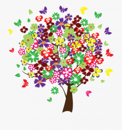 Tree With Butterflies - Colorful Vector Tree Png #2640092 ...