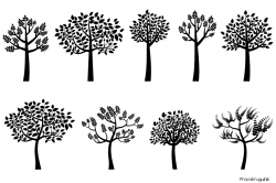 Black tree silhouette clipart, Trees with leaves clip art
