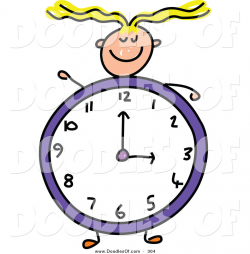 Vector Clipart of a Childs Sketch of a Happy Girl with a Clock Body ...