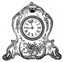 vintage clock clipart, black and white clip art, decorated porcelain ...