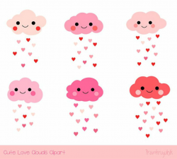 Cute clouds clipart, Love cloud clip art, Pink Valentine cloud ...