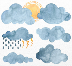 Watercolor Clouds Clipart, Clouds Clipart, Watercolor clipart, clip ...