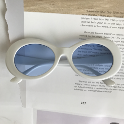 White oval clout sunglasses with blue lenses.... - Depop