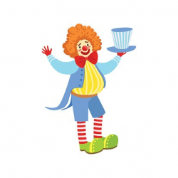 Colorful Friendly Clown Holding Top Hat In Classic Outfit ...