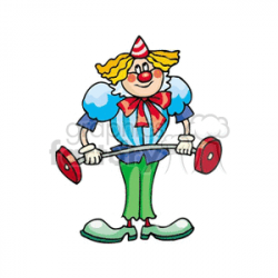 A Skinny Clown with a Striped Cone Hat Holding Barbells clipart.  Royalty-free clipart # 156655