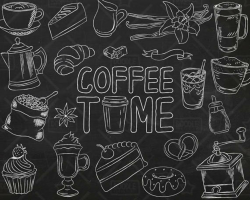 Chalkboard Coffee Vector Pack, Coffee Shop, Bakery, Cafe Clipart ...