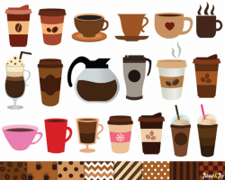 40 Coffee Clipart and 8 Digital Papers,Coffee Clip art,Coffe cup ...