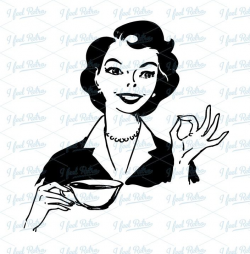 Retro Clipart: Woman drinking coffee - Authentic, Vintage, European ...