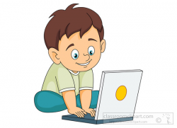 Smiling little boy operating laptop computer clipart » Clipart Station