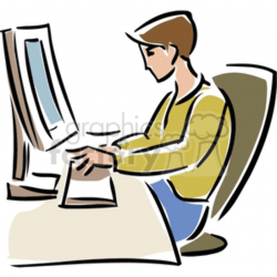 Cartoon student typing at a computer clipart. Royalty-free clipart # 382724