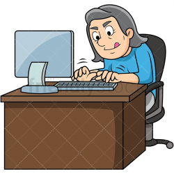 Old Woman Typing Fast On Computer | Mature People Clipart | Vector ...