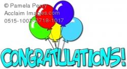 Clip Art Illustration of a Congratulations! Text Banner With Balloons