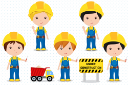 Construction boy illustration, Construction boy digital papers