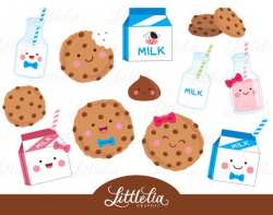 Milk and cookies clipart - kawaii food clipart - 16033 in ...