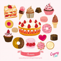 Sweets digital clip art featuring desserts such as cake ...