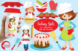 Baking clipart, cooking clipart, Girl chefs clipart, graphics and  illustrations AMB-1102
