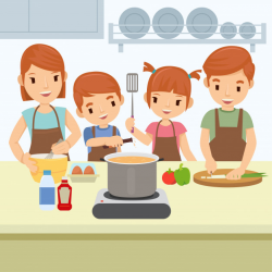 Happy family are cooking in kitchen on sunday morning Vector ...
