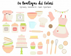 Pink and Green Baking Clipart, Cute Digital Graphics PNG ...