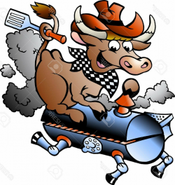 Photohand Drawn Vector Illustration Of An Cow Riding A Bbq Barrel ...