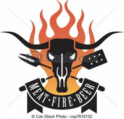 BBQ Flames Clip Art | Barbecue logo features a cow skull and crossed ...