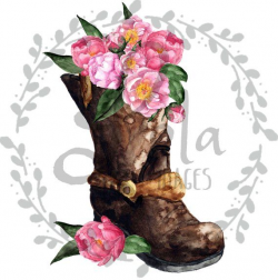 Watercolor Cowgirl Clipart Wedding Country Western Peony ...
