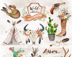 Watercolor cowboy boots/Wedding/Clip art collection ...